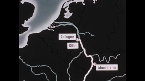 1960s: Animated map.  City.  River.  Docks.  Boats. Stock Footage 257363677