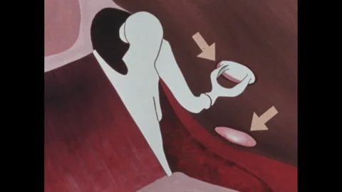 1960s: Animation of eardrum vibrating, ossicles transmitting sound to the Stock Footage 263586844