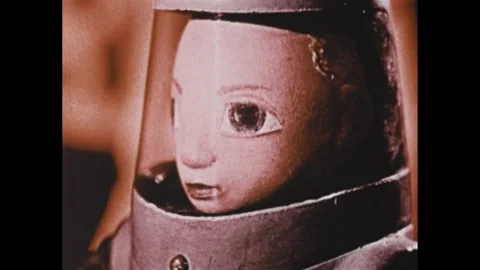 1960s: Animation, man sitting at controls. Men in space suits. Close up of man. Stock Footage 307513941