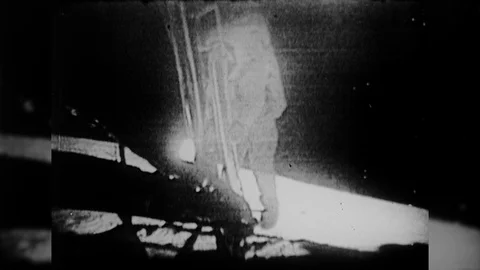 1960s Apollo 11 1st First Walk Man on the Moon Moonwalk Vintage Old Film Movie Stock Footage