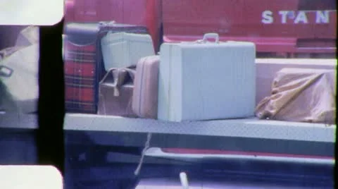 1960s BAGGAGE Cart Being Loaded on Airplane Airport Vintage 8mm Film Home Movie Stock Footage