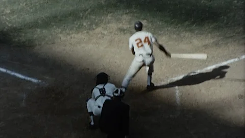 1960s Batter Hits Ball Playing BASEBALL Field Game Team Vintage Film Movie Stock Footage