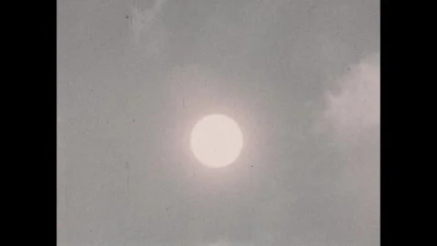 1960s: Black and white television set with puppet show. Sun in the sky. Sunny Stock Footage 254997410