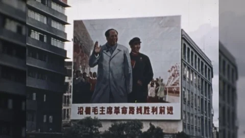 1960s Chairman Mao Propaganda Billboard Communist Farm Red China Film Home Movie Stock Footage