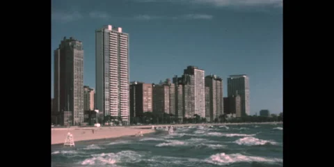 1960s Chicago Beach | Waves Stock Footage 233890306