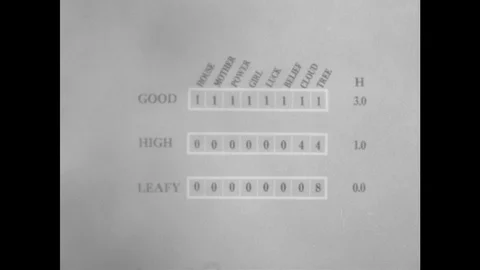 1960s: Close up of chart. Man writing on chalkboard. Men operating computer in Stock Footage 94465545