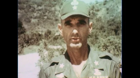 1960s: Close up, general speaks into camera. Stock Footage