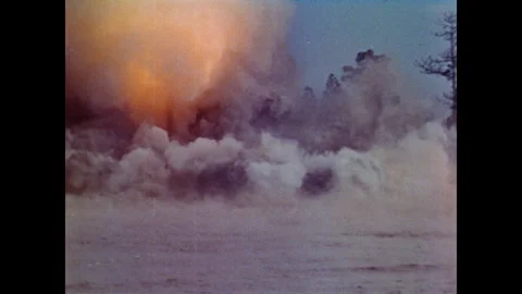 1960s Cold War Naval ASW Rocket Launch and F-100 Jet Strike Explosions 動画素材 322206508