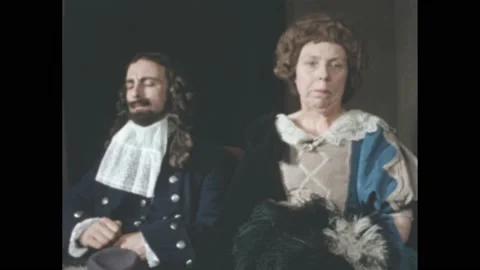 1960s: Couple sitting calmly, additional light makes them shift around. Artist Stock Footage 171879803
