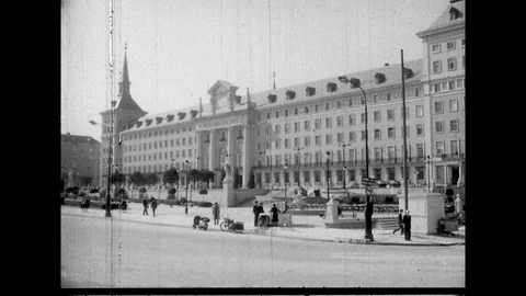 1960s: different statues and architectural styles in Madrid, Spain Stock Footage 129569732
