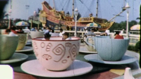 1960s Disneyland Teacup People Ride Disney Theme Park Vintage Film Home Movie Stock Footage