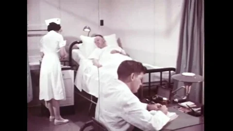 1960s - Doctors and nurses test new drugs on patients for the FDA. Stock Footage 115802799
