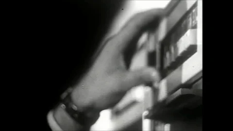 1960s Hand Presses Buttons Computer Interface Vintage Film Industry Movie Stock Footage 122618998