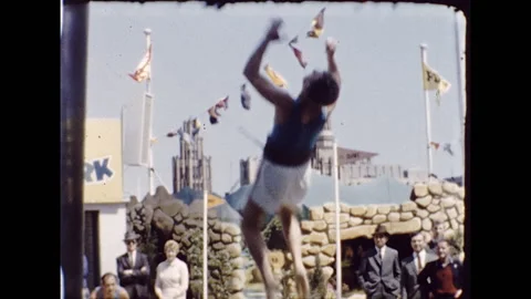1960s High Diver Diving Board Man Acrobat Jumper Dive Vintage Film Home Movie Stock Footage 131502458