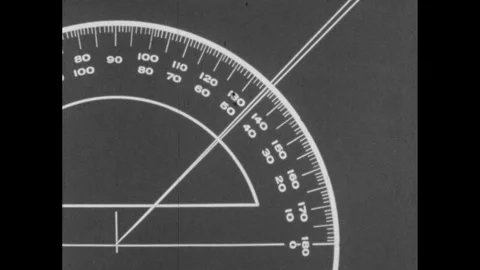1960s: Image of protractor, two lines representing a one degree angle appear on Stock Footage 252861230