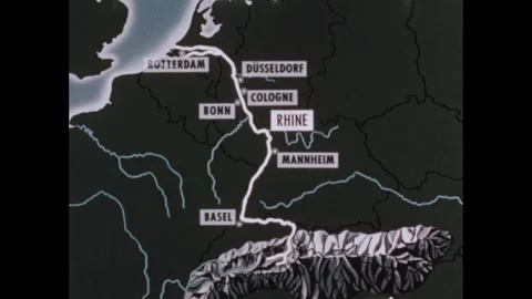 1960s: Labels appear on animated map.  Men work with crops.  Waterfront Stock Footage 257363710