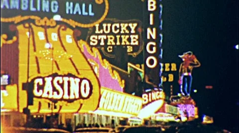 1960s LAS VEGAS NEON LIGHTS Night Reno Casino Gamble Vintage Film Home Movie Stock Footage