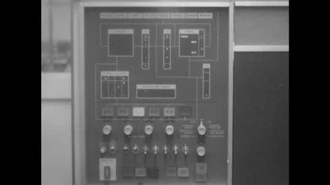 1960s: Lights blinking on computer. Paper feeding from printer. Close up of data Stock Footage 94465537