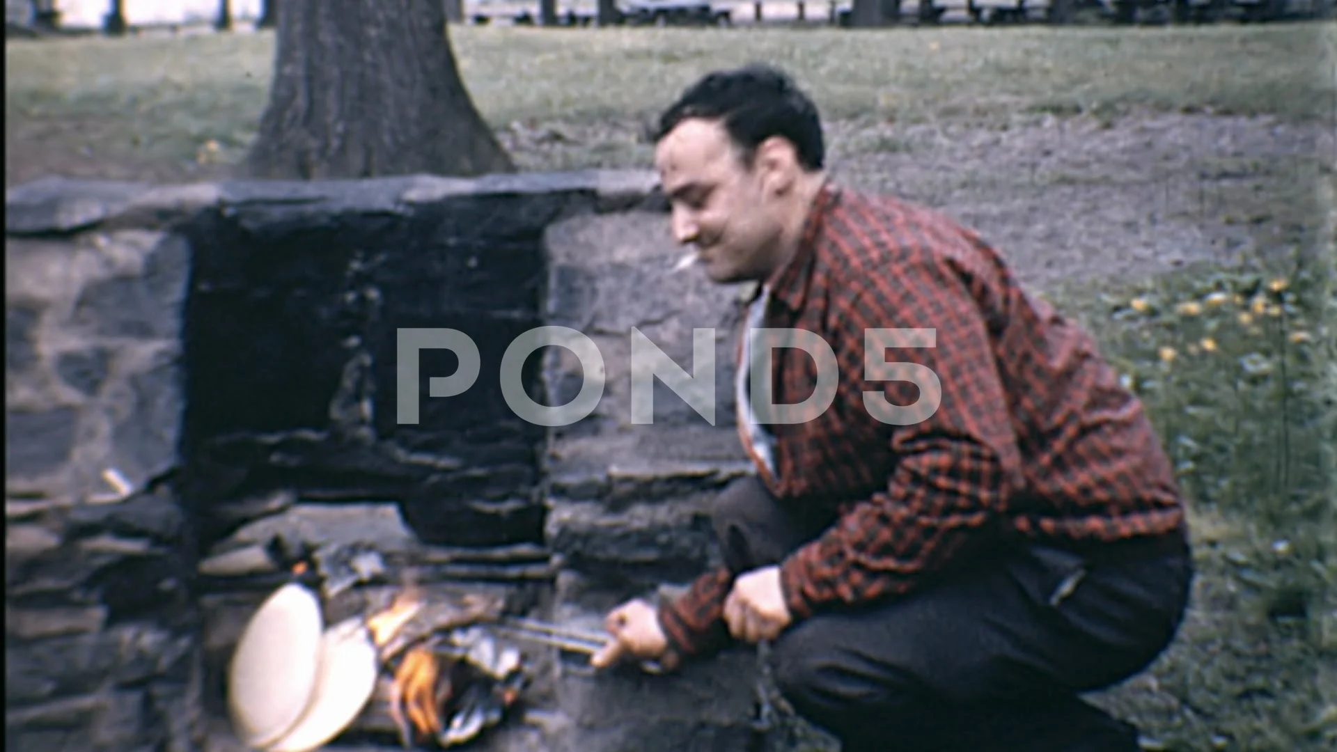 1960s Man Grills Meat Outdoor Cook Barbe Stock Video Pond5