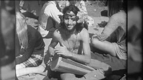 1960s Man Plays Drum Hippie Beats Bongo People Love In Vintage Film Home Movie Stock Footage