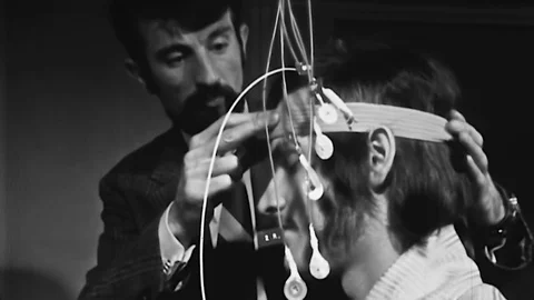 1960s Man Science Experiment Brain EKG Electroencephalogram Vintage  Film Movie Stock Footage