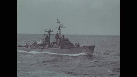 1960s: Man turns knobs in submarine control room.  Ship. 스톡 동영상 151606010