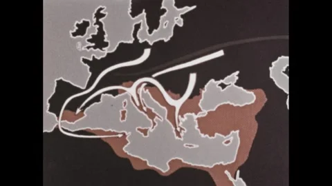 1960s: Map of Byzantine Empire 330-1453 A.D. with arrows. 库存影片 295374384