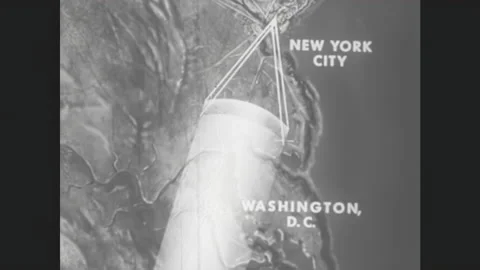 1960s: Map including New York City and Washington, D.C.  Illustration of jet Stock Footage 162845127