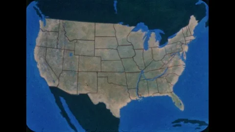 1960s: Map of United States. Map of sout... | Stock Video | Pond5