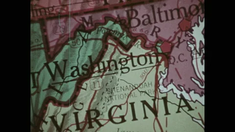 1960s: Map of Washington DC, Washington state. George Washington portrait. Stock Footage 156053715