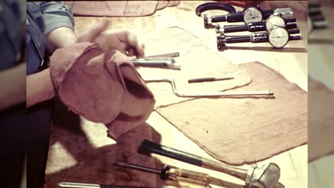 1960s Mechanic Tools on Workbench Auto Repair Garage Vintage Film Movie Stock Footage 131584012