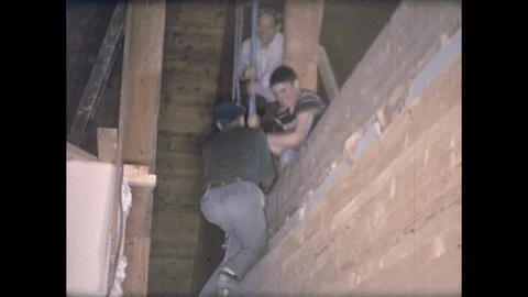 1960s Men Boy Working Together Lift Beam CONSTRUCTION Vintage Film Home Movie Stock Footage 114955357