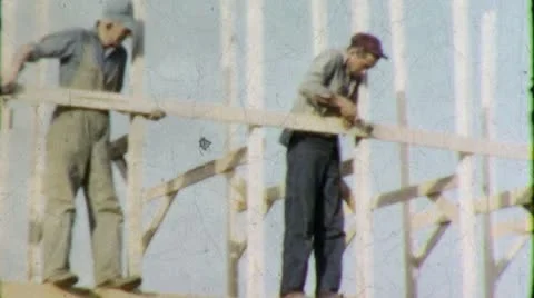1960s Men Carpenters FRAMING House Construction Site Vintage Film Home Movie Stock Footage