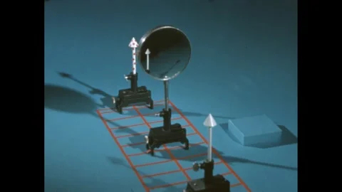 1960s: Mirror on a grid between two objects. Stock Footage 247158579