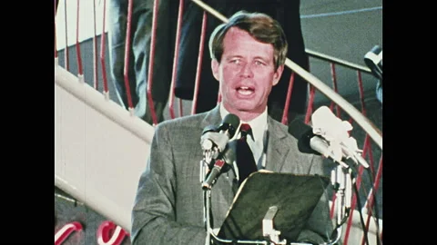 1960s Oregon: Robert F. Kennedy stands a... | Stock Video | Pond5