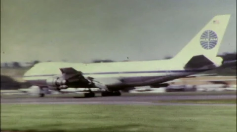 1960s Pan Am Boeing 747 Jet Plane Airliner Takeoff Vintage Film Home Movie Stock Footage
