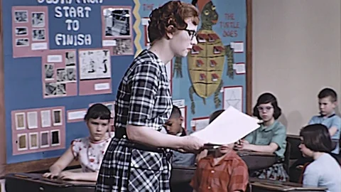 1960s Passing Tests Papers School Classroom Students Teacher Vintage Film Movie Stock Footage