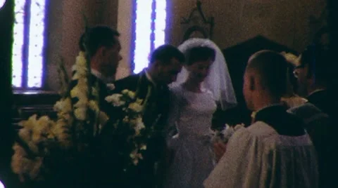 1960s Procession to Altar Inside Church Wedding Bride Vintage Film Home Movie Stock Footage 11699681