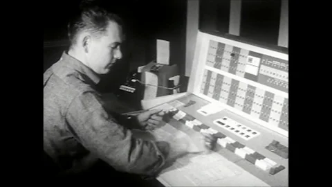 1960s Programer Saturn Rocket Launch Computer Simulation Vintage Film Movie Stock Footage 122618421