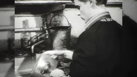 1960s Restaurant Dish Washer Kitchen Worker Cooking Food Vintage Film Movie Stock Footage