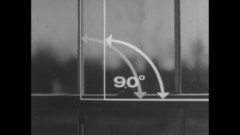 1960s: Right, ninety degree angle on window pane. Illustration of obtuse angle Stock Footage 252861218