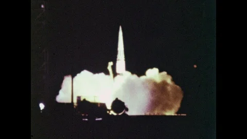 1960s: Rocket launch.  Ocean.  Sky. Stock Footage 102737451