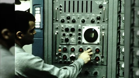 1960s Saturn Rocket NASA Blockhouse Mission Control Program Vintage Film Movie Stock Footage
