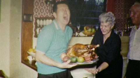 1960s Son Goofy GUY Christmas Turkey THANKSGIVING Vintage Film Home Movie  Stock Footage
