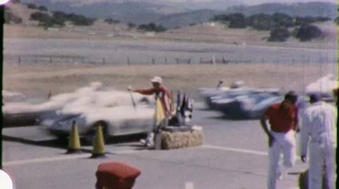 1960s Start THE RACE BEGINS! Racetrack Auto Racing Cars Vintage Film Home Movie Stock Footage