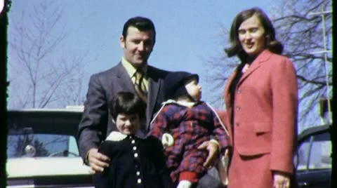 1960s Suburban AMERICAN DREAM Happy Family Portrait Vintage Old Film Home Movie Stock Footage