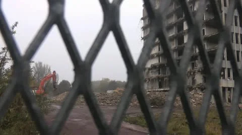 1960's tower block undergoing demolition, Stock Footage 14815407