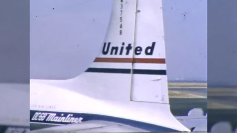 1960s United Airlines AIRPLANE Travel Passenger Plane Vintage Film Home Movie Stock Footage
