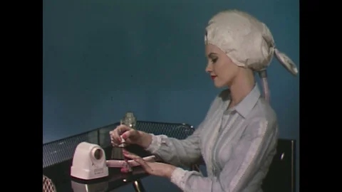1960s: Woman paints her nails while drying hair / Woman models different colors Stock Footage