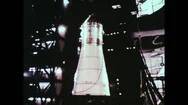 1960S: Workers Assembling Nasa Rocket In Work Space. Nasa Space Rocket Against  Stock Footage